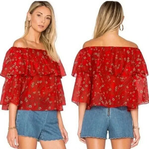 Alice + Olivia Meagan Red Off the Shoulder Daisy Boho Peasant Size XS Ruffle